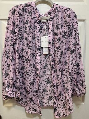 Zac & Rachel pink and gray floral long sleeved button down shirt size M NWT